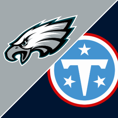 Eagles vs Titans matchup graphic — Philadelphia Eagles and Tennessee Titans logos split across a navy and grey field